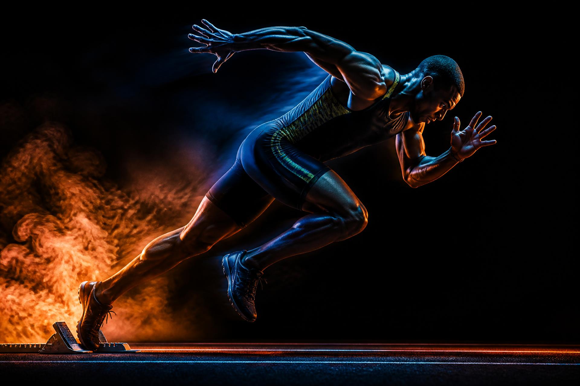 Elite sprinter exploding out of the starting blocks